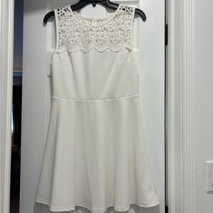 Lulu’s white lace skater dress, size large.